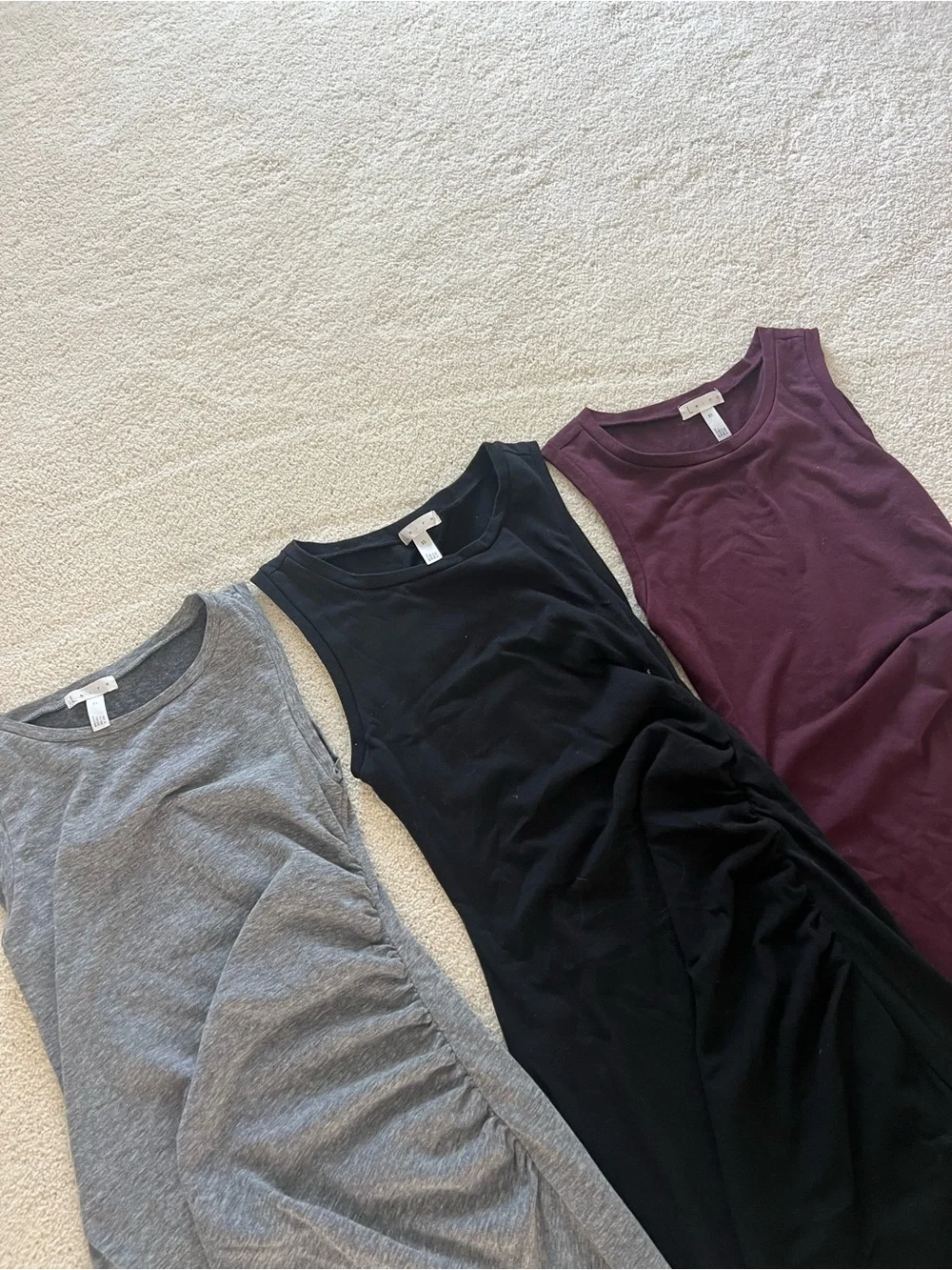 Leith Sleeveless Ruched Mini Dress Trio - Gray, Black, Plum - Picture 2 of 5